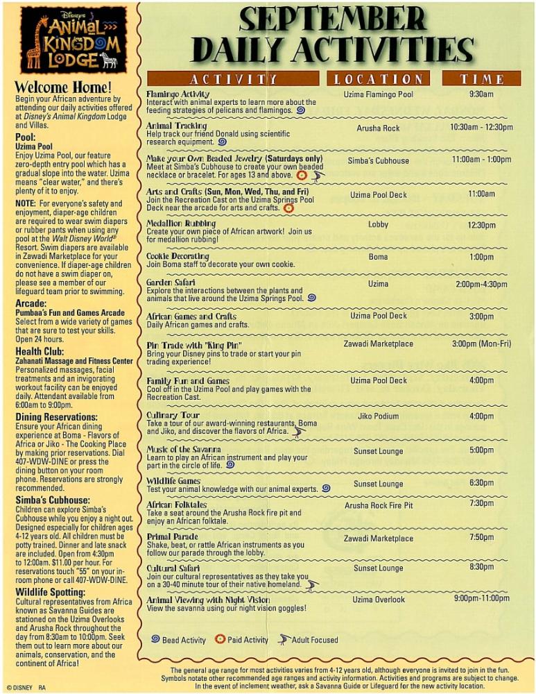 2008 Activities Page Front Disney's Animal Kingdom Lodge Fansite